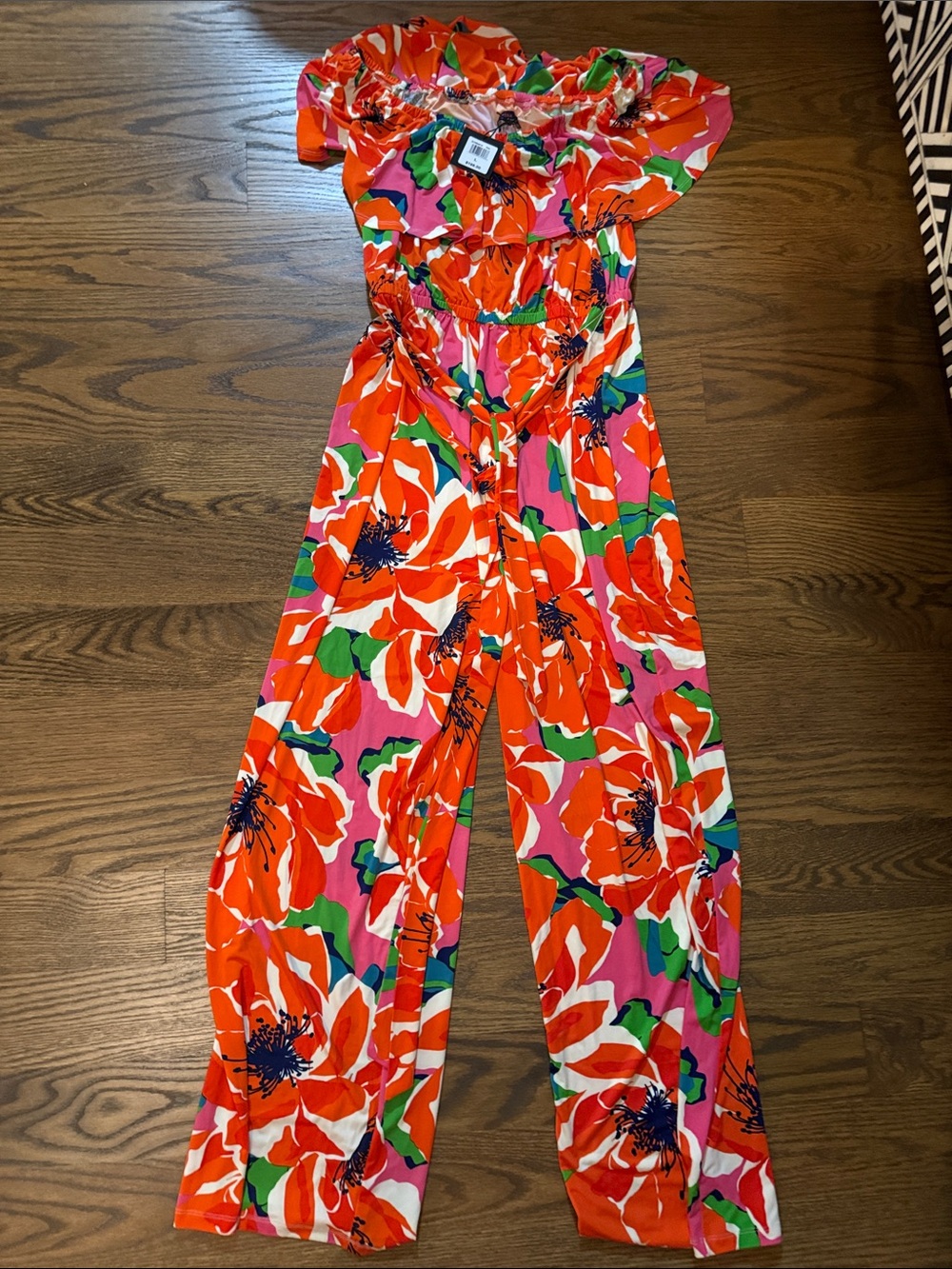 Trina Turk Orange Multi Floral Off-Shoulder Jumpsuit